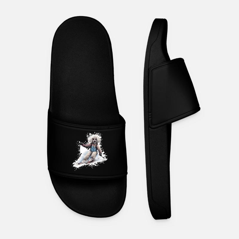 Poodle Dog Ski Skiing - Men’s Pool Sliders - black