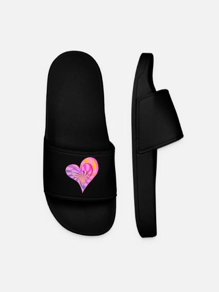 Colorful Layered Heart Aesthetic Design - Men’s Pool Sliders - black