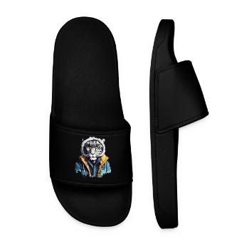 Léopard des neiges Street Style | Amoureux des léopards - Claquettes Homme - noir - Devant