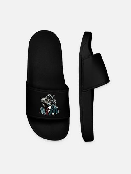 Iguana in a suit - Men’s Pool Sliders - black