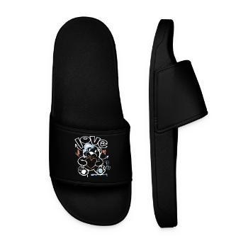 Cuddly Bear with Heart – Love Motif Graffiti Design - Men’s Pool Sliders - black - Front