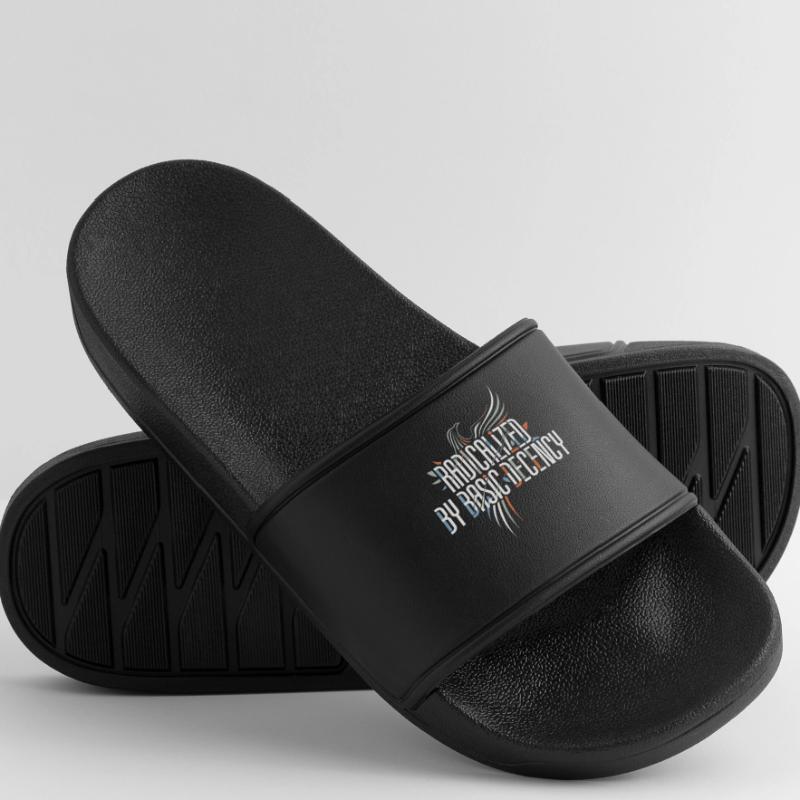 Radicalized by Basic Decency Shirt for Activists Men’s Pool Sliders