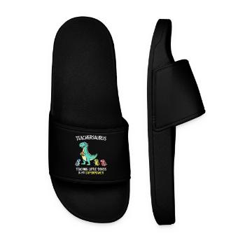 Teachersaurus Teacher Humor with Little Dinosaur - Men’s Pool Sliders - black - Front