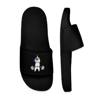 Unicorn dumbbell workout strength training gift - Men’s Pool Sliders - black - Front