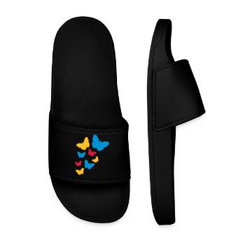 many colorful butterflies pattern silhouette insek - Men’s Pool Sliders - black - Front