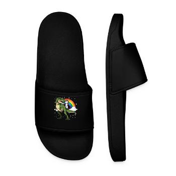 Dino licorne dans la magie arc-en-ciel - Claquettes Homme - noir - Devant