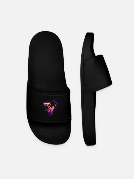 Synthwave Vaporwave Sunset Retro 80s 90s - Men’s Pool Sliders - black