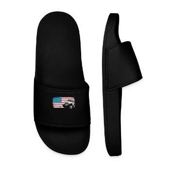 Jeep Auto Cross Country Vehicle USA America Flag Gift - Men’s Pool Sliders - black - Front
