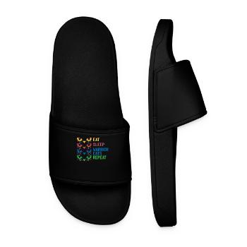 Gaming Cats Eat Sleep Warrior Repeat Gift - Men’s Pool Sliders - black - Front