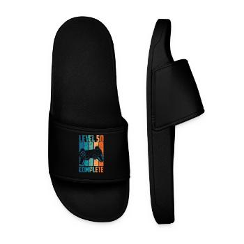 50th Birthday Level 50 Complete Gamer Gift - Men’s Pool Sliders - black - Front