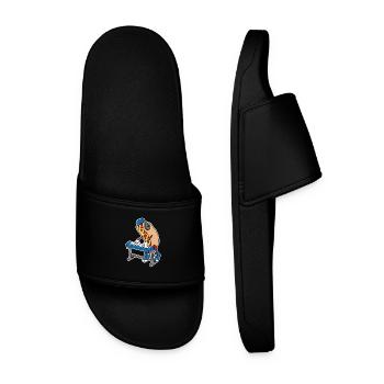 Hotdog DJ Music Putting On Keybord Headphones - Men’s Pool Sliders - black - Front