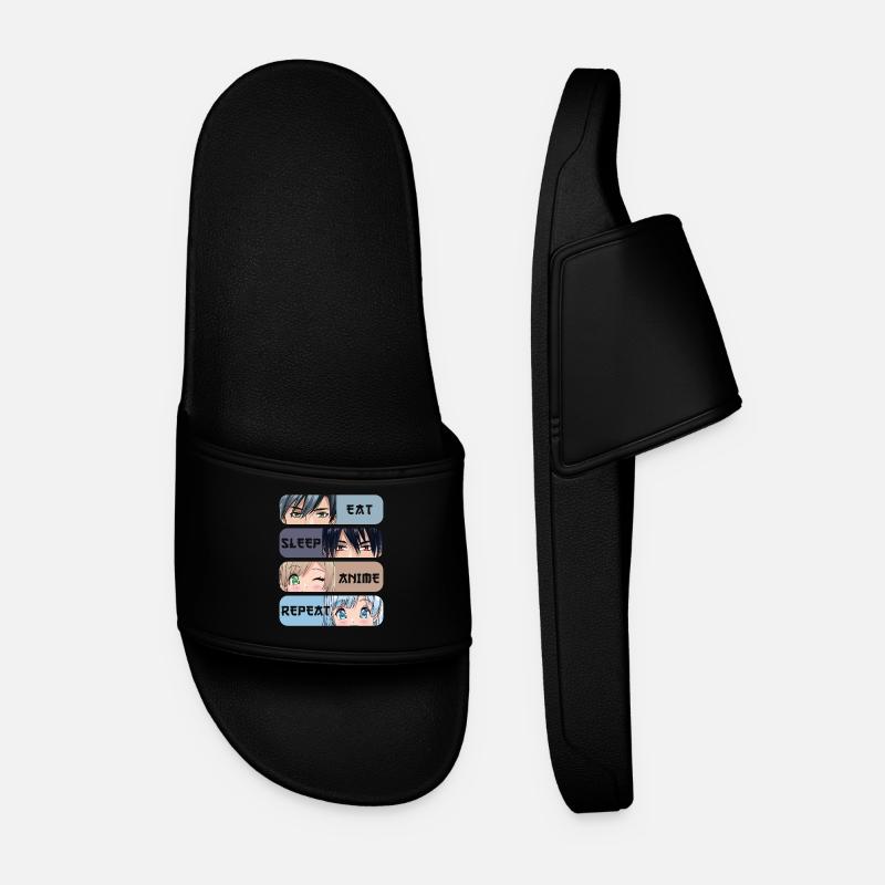 Eat Sleep Anime Repeat - Men’s Pool Sliders - black