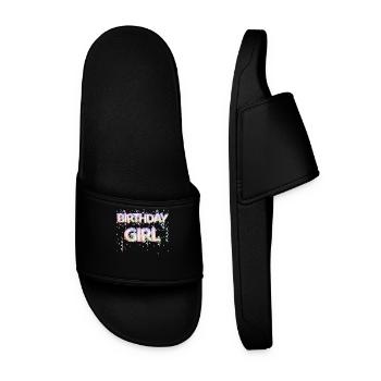 "Birthday Girl" Foil Balloons Confetti - Men’s Pool Sliders - black - Front