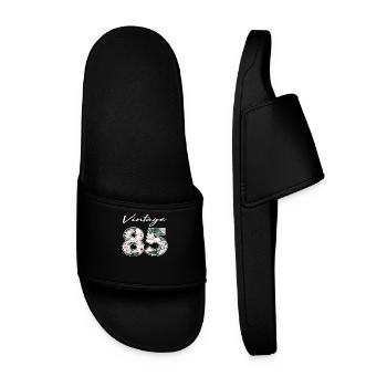 Vintage 1985 85 Birthday Flower Vintage Gift - Men’s Pool Sliders - black - Front