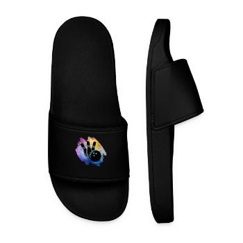 Bowling Ball and Bowling Pins Art Bowling Team - Men’s Pool Sliders - black - Front