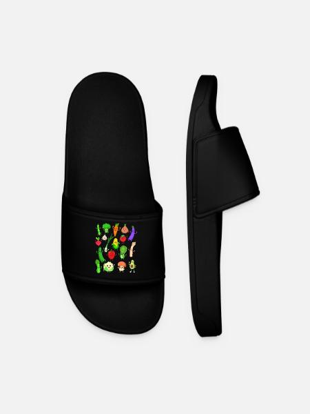 Comic Kawaii Vegetables - Men’s Pool Sliders - black