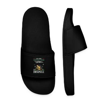 Bike Ugly Christmas Sweater Gift - Men’s Pool Sliders - black - Front