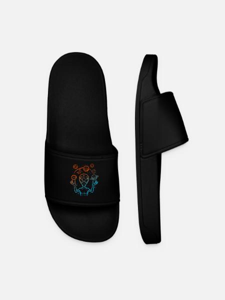 UFO Alien Juggling Planets Space - Men’s Pool Sliders - black