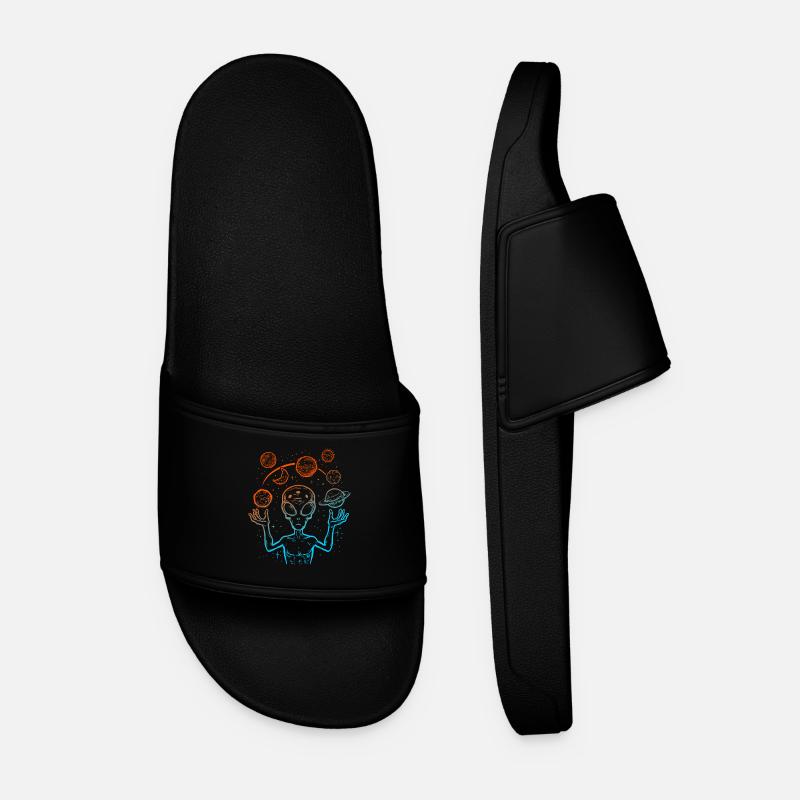 UFO Alien Juggling Planets Space - Men’s Pool Sliders - black