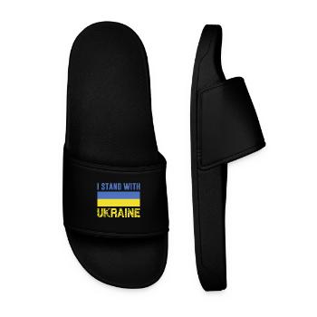 I stand with Ukraine Ukrainian Flag Peace - Men’s Pool Sliders - black - Front