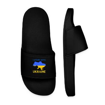 I Stand With Ukraine Flag - Ukraine Strong - Men’s Pool Sliders - black - Front
