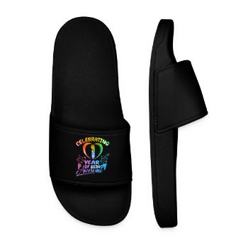We celebrate 1 year as a fantastic - Men’s Pool Sliders - black - Front