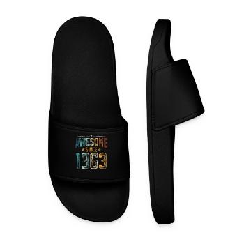 1963 Born Birthday Year of birth - Men’s Pool Sliders - black - Front