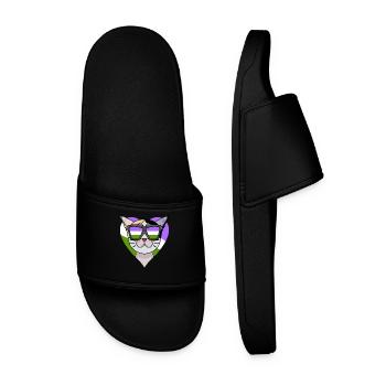 Genderqueer Lgbt Cat Japanese Bobtail - Men’s Pool Sliders - black - Front