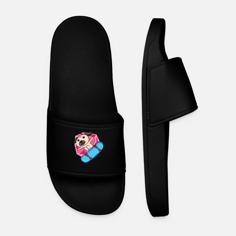 Dog as skater with skateboard - Men’s Pool Sliders - black