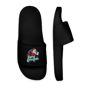 Merry Christmas Santa Claus Thumbs Up Xmas Gift - Men’s Pool Sliders - black - Front