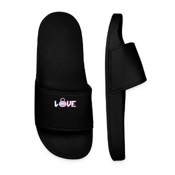 Love Lock Neon Outline - Men’s Pool Sliders - black - Front