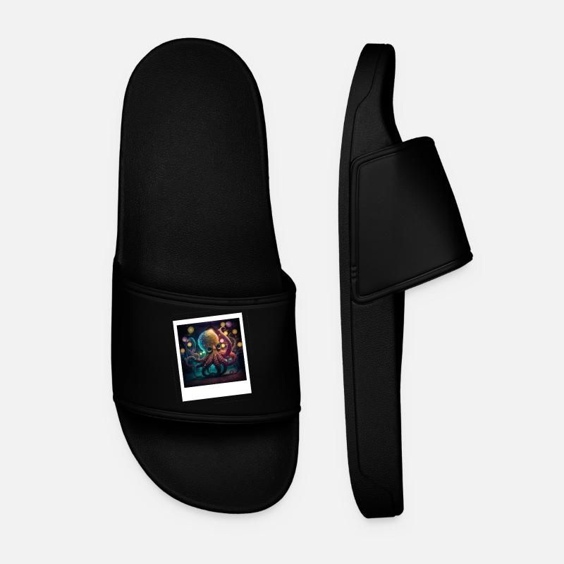 Octopus Octopus Neon dancing in the night - Men’s Pool Sliders - black