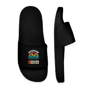 2016 Born Birthday Year of birth vintage - Men’s Pool Sliders - black - Front