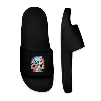 Mommy Of The Birthday Girl Unicorn Birthday - Men’s Pool Sliders - black - Front