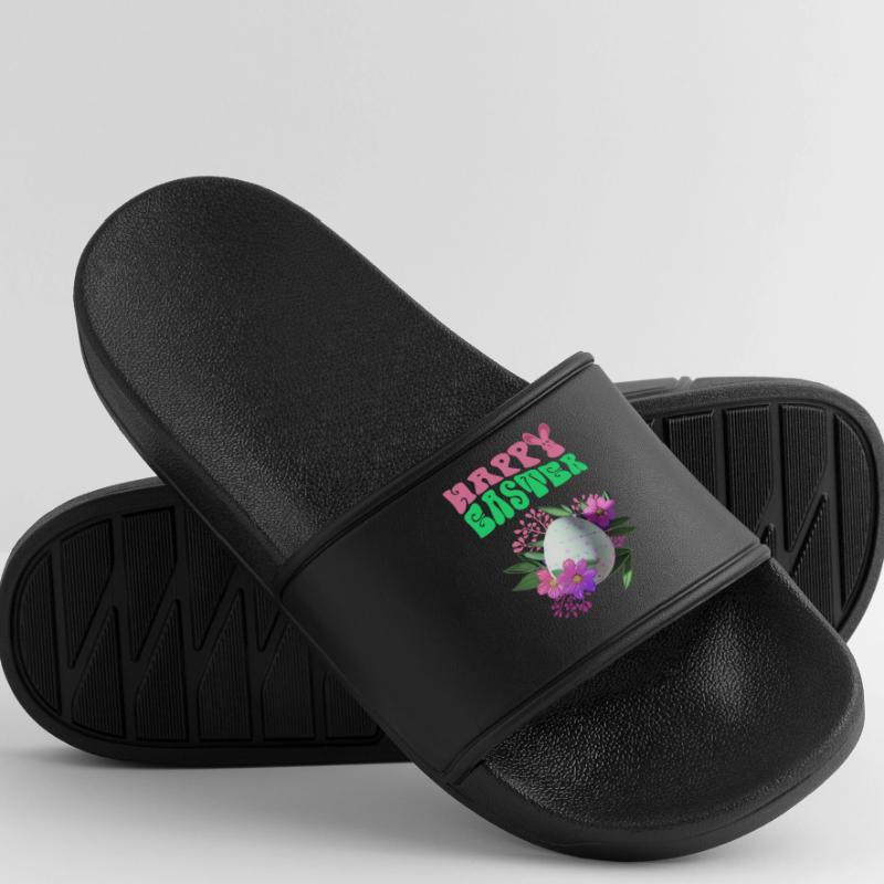 Happy Easter Flowers Easter Egg Men’s Pool Sliders