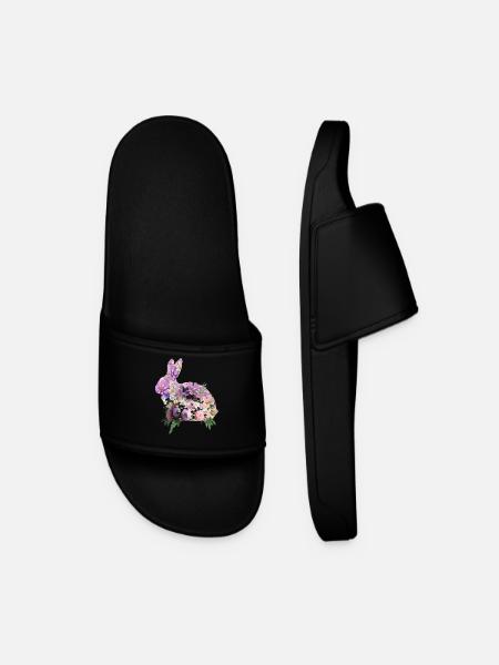 Flowers Easter Bunny - Men’s Pool Sliders - black