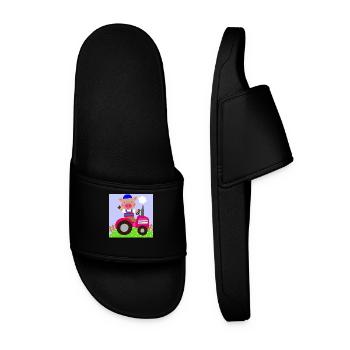 Cute pig riding on a tractor - Men’s Pool Sliders - black - Front