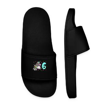 With raccoon - children's birthday 6 years - Men’s Pool Sliders - black - Front