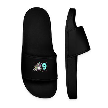 With raccoon - children's birthday 9 years - Men’s Pool Sliders - black - Front