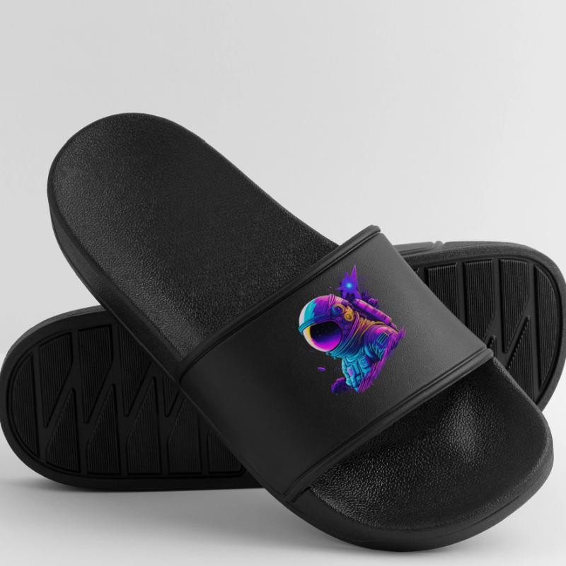 Synthwave Astronaut Space Explorer Men’s Pool Sliders