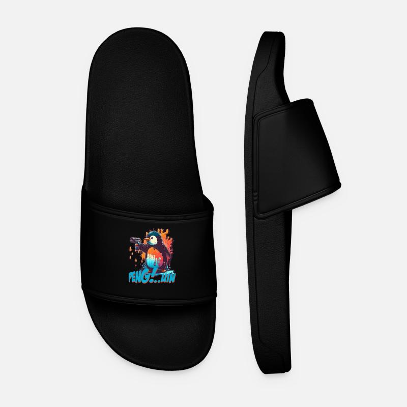 Pen.. guin penguin with pistol - Men’s Pool Sliders - black
