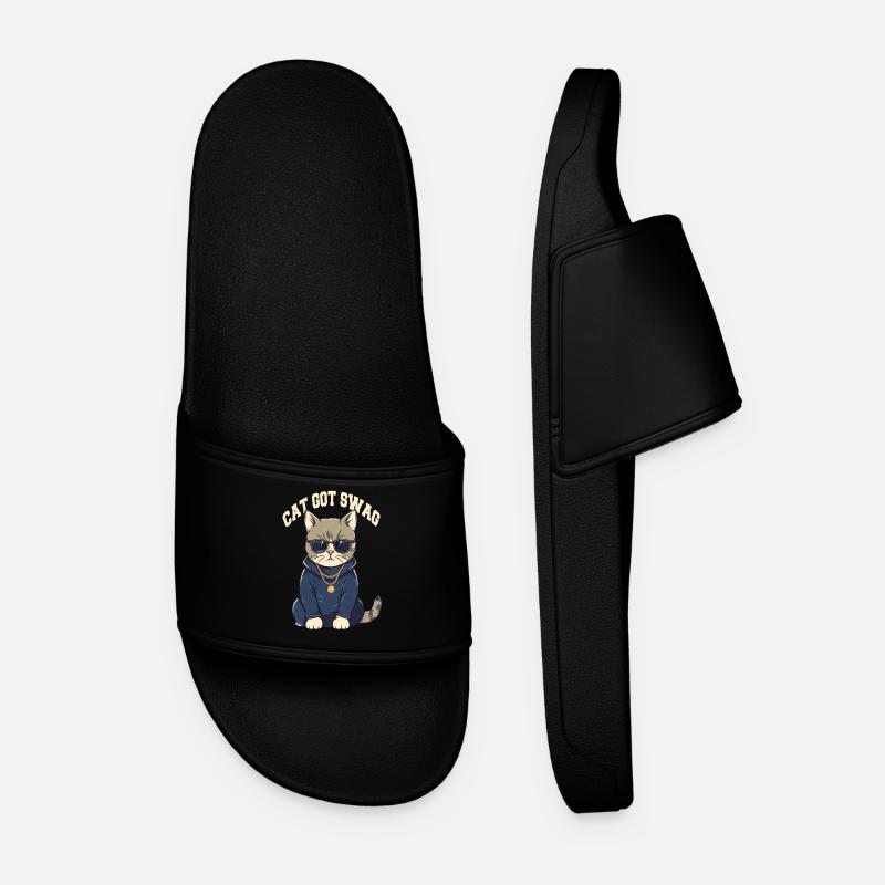 Got Swag Cat with Sunglasses - Men’s Pool Sliders - black