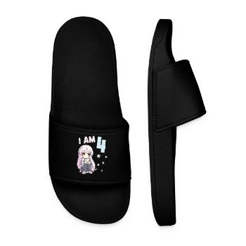 4 Years Girl Anime Kawaii Cat 4th Birthday - Men’s Pool Sliders - black - Front