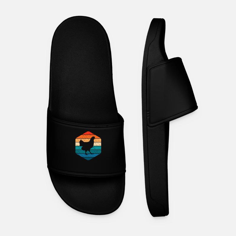 Hahn Huhn Hühner Bauer Retro Bauernhof Geschenk - Männer Badelatschen - Schwarz