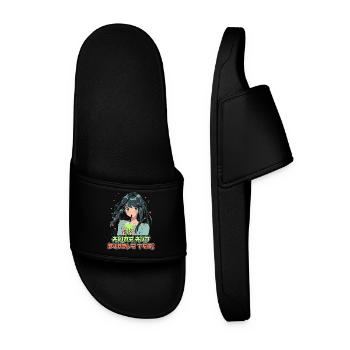 Anime and Boba Bubble Tea - Men’s Pool Sliders - black - Front