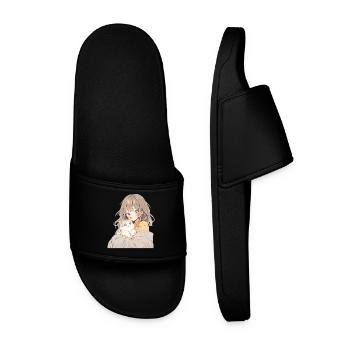 Anime and Cats Kawaii Girl Anime - Men’s Pool Sliders - black - Front