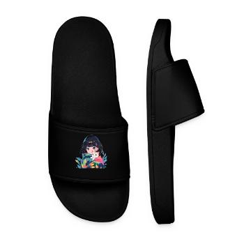 Anime and Cats Kawaii Girl Anime - Men’s Pool Sliders - black - Front