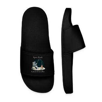 Astronaut on Moon Fishing Pizza "Space Snack Catch - Men’s Pool Sliders - black - Front