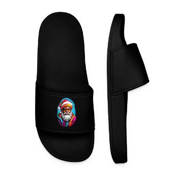 Festlicher Santa mit buntem Schal - Männer Badelatschen - Schwarz - Vorne