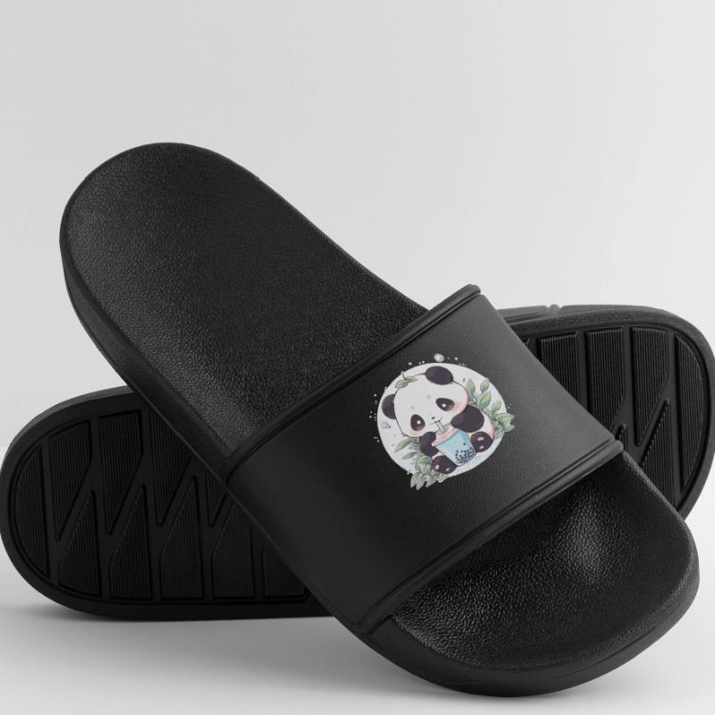 Kawaii Panda Drinks Boba Bubble Tea Chibi Men’s Pool Sliders